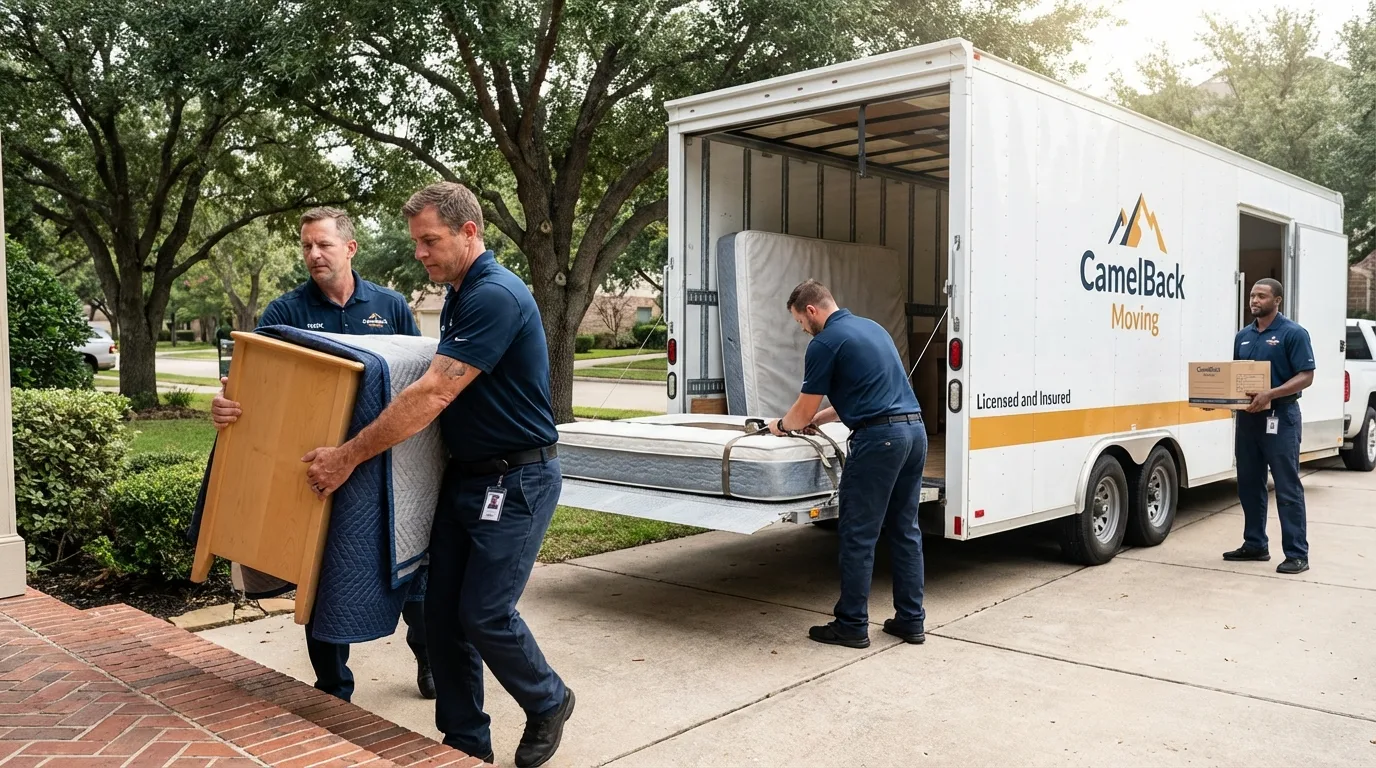 Crew loading residential truck for cross-state move from Alamo, TN