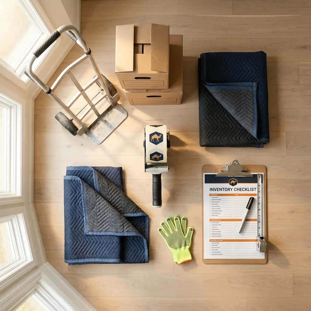Professional moving supplies and packing materials layout for Alamo residential relocations